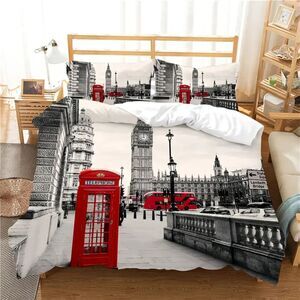 NIB- KING DUVET Streets of London 3D with 2 pillow cases  104" x 98" FABULOUS!